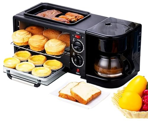 HYZHANHONG Máquina de Desayuno con Horno portátil de 1050 W, máquina de Desayuno Multifuncional eléctrica con Olla de cocción de 1,2 L, área de horneado de Gran Capacidad de 9 L, Negro