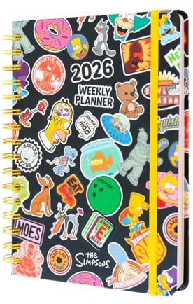 Grupo Erik Agenda 2026 Semana Vista A5 Simpsons - Agenda semanal Anual mujer Con Anillas - Incluye Pegatinas, Marcapáginas, Ilustraciones y Planificador mensual