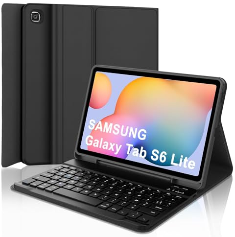 Coque Clavier pour Samsung Galaxy Tab S6 Lite 10.4 2024/2022/2020, AZERTY Français Housse Clavier Bluetooth Magnétique Détachable avec Porte Crayon pour Samsung Galaxy S6 Lite 10.4 Pouces, Noir