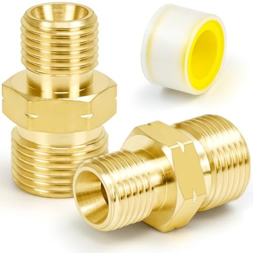 FLEXNOVA 2 conectores de manguera de gas, latón LPG, adaptador de gas de 3/8 a 1/4 pulgadas con cinta de sellado de rosca, manguera Campingaz para bombonas de gas de propano y acetileno