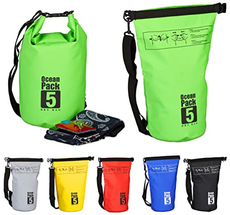 Relaxdays Ocean Pack, 5L, wasserdicht, Packsack, leichter Dry Bag, Kajak, Trockentasche, Segeln, Ski, Snowboarden, farbe