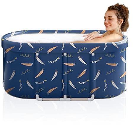 LERGNA Bärbart badkar, hopfällbart fristående badkar, japanskt badkar, duschkabins badkar, badrum hopfällbart spa badkar för vuxna, pojkar och flickor, utomhus/inomhus varmt isbad, 47 tum, blå, PVC +
