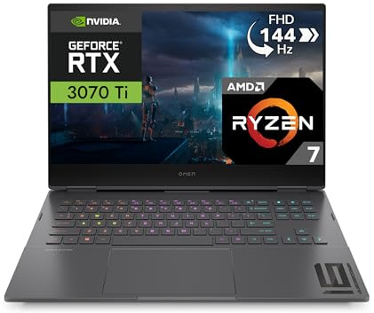 HP OMEN 16-n0000sf PC Portable Gaming 16.1 FHD IPS (AMD Ryzen 7 6800H, RAM 16 Go, SSD 1 to, NVIDIA GeForce RTX 3070 Ti, AZERTY, Windows 11 Famille) Argent mica