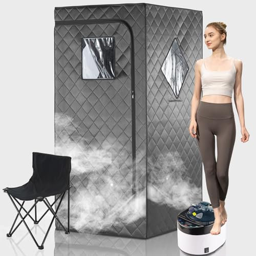 iDOTODO Bärbar ångbastulåda för hem, bärbar bastu för hemspa, en person vikbar lätt, helkroppsbastu tält för avkoppling, 1 600 W och 4 L ånggenerator, hopfällbar stol