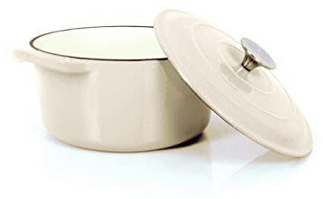 Echtwerk Schmortopf aus Gusseisen mit Emaille-Beschichtung, Gusseisentopf, Bräter mit Deckel, Brotbacktopf rund, Für Backöfen, Grill, BBQ und Induktion geeignet, Creme, 3,5 L, Ø 22,5 cm, Groß