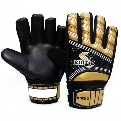 KINZIO Fußball Torwarthandschuhe für Jungen Kinder Kinder Erwachsene Fußball Torwarthandschuhe Schutz Super Grip Palms für Junior Üben (Gold/Schwarz, 6)