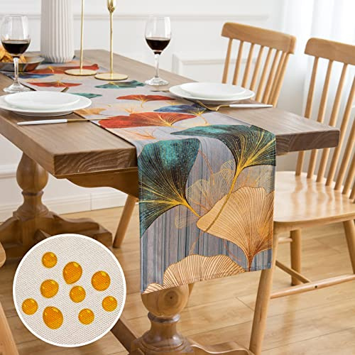 Camino de Mesa Lavable Poliéster Mantel Decorativo Hojas de Ginkgo Camino de Mesa Moderno Sala de Estar Impermeable Caminos de Mesa para Comedor Picnics al Aire Libre Fiestas Mantel de Mesa 33x183cm
