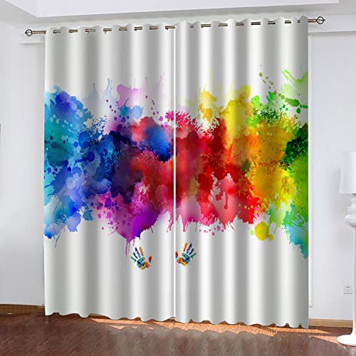VOYADE 2Er Set Blickdicht Vorhänge Küchenvorhang Mit Kälteschutz & Wärmeisolierend Für Schlafzimmer Kinderzimmer 3D Bunte Graffiti-Kunst Muster Modern Thermo Ösenschal Gardinen 230X234cm(HXB)