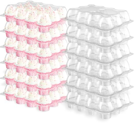 KTCINA 12Pcs Plastic Cupcake Containers, 12 Holes Clear Cupcake Holders with Detachable Lids Stackable Cupcake Boxes Reusable Cupcake Carrier for Cupcakes Muffins Tall Frosting Decoration