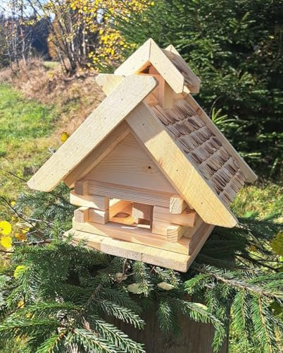 Pajarera con silo de alimentación para pájaros, villa para pájaros, estilo bruja natural (VHN)