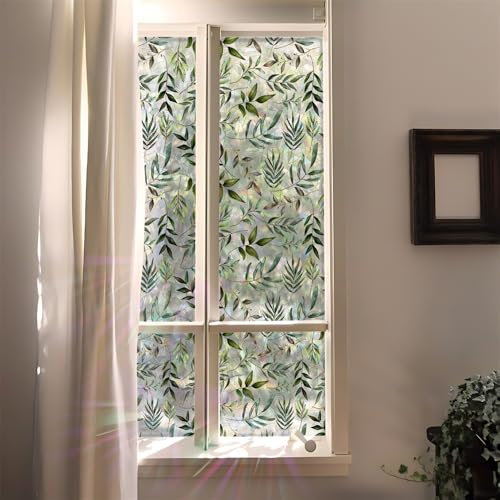 Milchglasfolie Grasgrünes Muster Fensterfolie Schlafzimmer Fenster Sichtschutzfolie Milchglasfolie Selbstklebend Fenster Klebefolie Fenster Sichtschutz Folie für Fenster Bad 75x300cm/1 Pcs