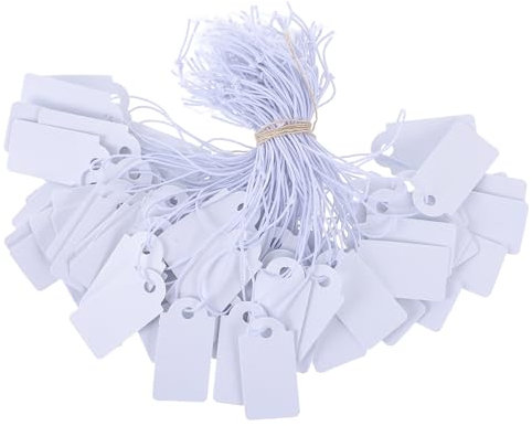 200 Piece Small Tags with Elastic String White Hang Price Tags 1.02×0.47inch Writable Gift Tag Blank Label Display Tag Marking Shipping Label for Clothes Jewelry Product Price Marking