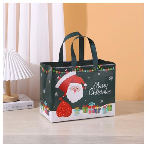Hrlace Groß Weihnachts Tragetaschen Halloween-Tragetaschen mit Griff Weihnachtstasche Vliesstoff Geschenktüten Einkaufstasche Geschenktasche Party Dekoration Weihnachten Dunkelgrün 32*25*17 18 Stück