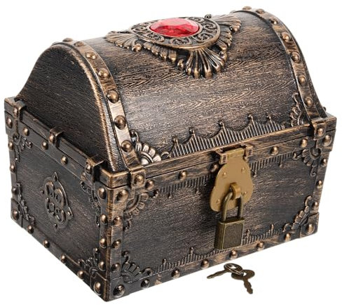 Toddmomy Vintage Treasure Chest Props Small Decorative Box for Pirate Party Favor Keepsake Storage Box Lock and Key for Home Decor and Giving