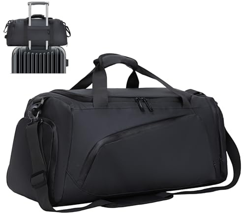 Senprity - Borsa da palestra da 40L con scomparto per scarpe, borsone da viaggio impermeabile con tasche per indumenti bagnati, borsa da sport da viaggio per uomo e donna, borsone nero per nuoto