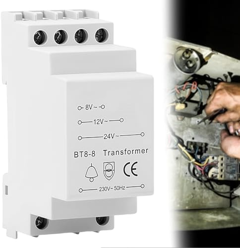 GOEDCH Ringtransformator: Ringklocka transformator lågspänningsutgångar, ringklocktransformator med nominell effekt för dörrklocka och gong – 8 V/12 V/24 V utspänning, montering av skenor, kompakt och