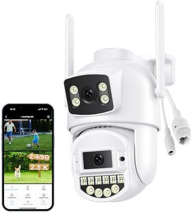 Reobiux Camara Vigilancia WiFi Exterior, 2.5k Doble Lente, 2.4/5GHz WiFi Camara de Seguridad Exterior, Visión Nocturna Color 30m, Audio Bidireccional, Detección Humana Automática, IP66