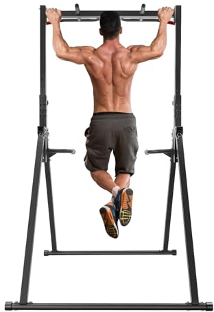 LKHDONG Freistehend Klimmzugstange Innen Turnstange Höhenverstellbar 175-230cm Turnreck Faltbar Power Tower Dip Station bis 200kg, Multifunktional Trainingsgerät
