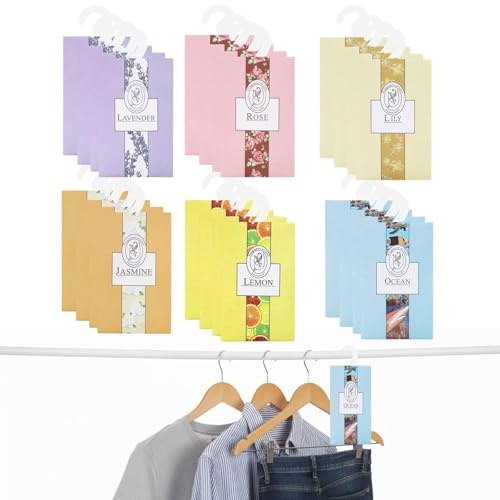 24 Stück Duftsäckchen Kleiderschrank, Kleiderschrank Duft, Schrankduft kleiderschrank, 6 Aromen Jasmin, Meeresbrise, Lilie, Rose, Lavendel, Zitrone