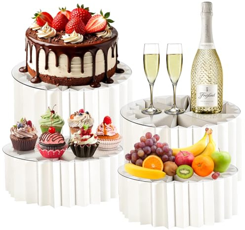 auvstar Lot de 4 Colonne Romaine Pliable en Papier avec Couvercle Acrylique Blanc, Presentoir Aperitif Buffet Pliable pour Fêtes, Support Gateau en Acrylique et en Carton