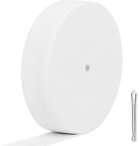 AUYAO Elastica Banda per Cucito, 6M*2CM Ampio Nastro Elastico Piatto, con Dispositivo di filettatura, Rotolo di Elastico per Cucito per Pantaloni, Cucire Vestiti, Artigianato DIY(Bianco)