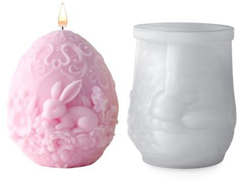 JVHLOV Stampo in Silicone Coniglio e Uovo di Pasqua 3D – Stampo per Candele Fai da Te e Decorazioni Pasqualiper Decorazioni per Torte, Sapone, Regali di Pasqua (Coniglio di profilo)