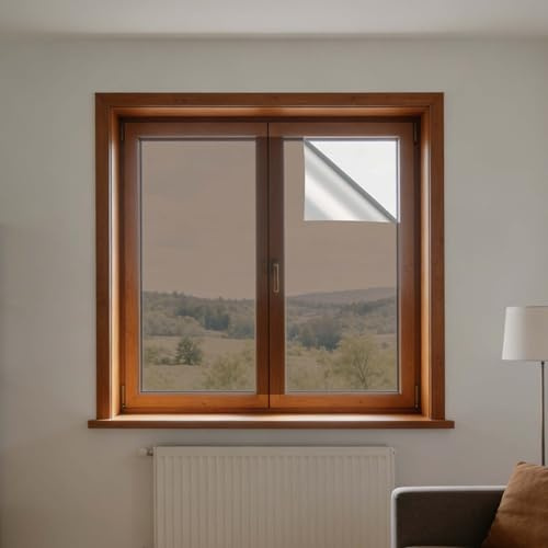 Finestre Pellicola Specchio 125 x 230 cm Autoadesiva Pellicola Privacy per Finestre Anti UV Controllo Del Calore per Ufficio Camera da Letto Sala di Riunione, argento da tè