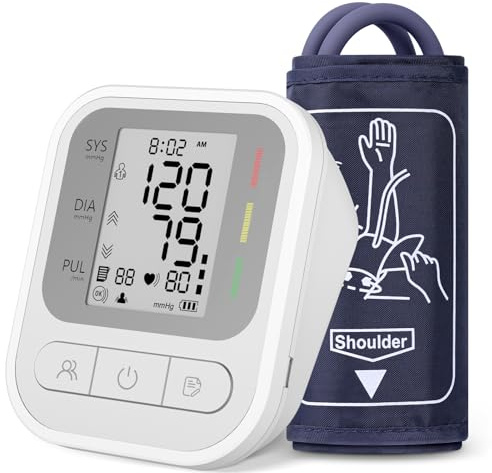 OLEKE Misuratore di Pressione Misuratore Pressione da Braccio con Bracciale 22-42cm Sfigmomanometro Elettronico Con Schermo LED e Rilevazione Aritmia Due Utenti 2 x 99 Posizioni Di Memoria