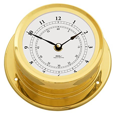 Fischer 1600U-45 - maritime Quarz-Uhr - 165mm Messgerät mit weißem Ziffernblatt und Messing-Gehäuse Made in Germany