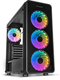 NOX Xtreme Products Hummer TGM – Caja ARGB ATX con 4 Ventiladores 120 mm ARGB, Cristal Templado, USB 3.0, Compatible Micro ATX/ITX, Espacio hasta 6 Ventiladores, Negro