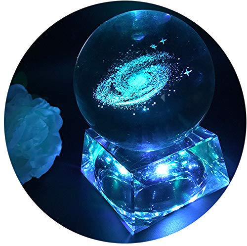 Galassia sfera di cristallo - palle di vetro con base lampada a LED, Chiaro 80mm Galassia sfera cristallo regali per neonati, Lampada Galaxy Luci notturne per bambini