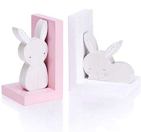 Niedlichen Kaninchen Bookend Dekorative Holz Buchstützen Bracket Griffige Buch End Wohnzimmer Kinderzimmer Buch Stopper Home Decor Geschenk (Color : White)