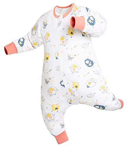 Chilsuessy Baby Schlafsack mit Füße 1 Tog Baby Schlafanzug für Säugling Kinder 1-4 Jahre alt Ganzjahres Schlafanzug Pyjamas Strampelsack 100% Baumwolle, Süße Schafe, 80/Baby Höhe 90-100cm