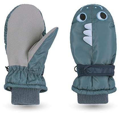 Pesaat Winter Baby Boys Girls Gloves Fish Kids Snow Ski Glove Waterproof For Outdoor Baby Mittens(Gray Green)