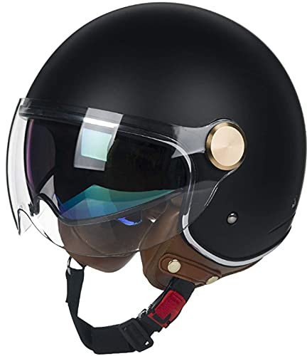 Halber Helm 3/4 Helm Motorrad Street Jet Crash Offenes Gesicht Halber Helm, Motorrad-Roller Retro Chopper Pilot Moped Helme mit Doppelvisier ECE-Zulassung (54-60 cm),B,M