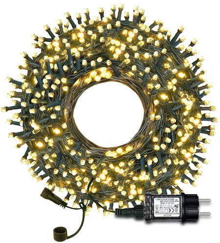 Luci da Esterno Giardino, Catena Luminosa Esterno, Luci Albero di Natale Bianco Caldo, 30M 300LEDs 8 Modalità di Lucine Natale con Funzione di Memoria per Natale, Giardino, Festa, Interni e Esterni