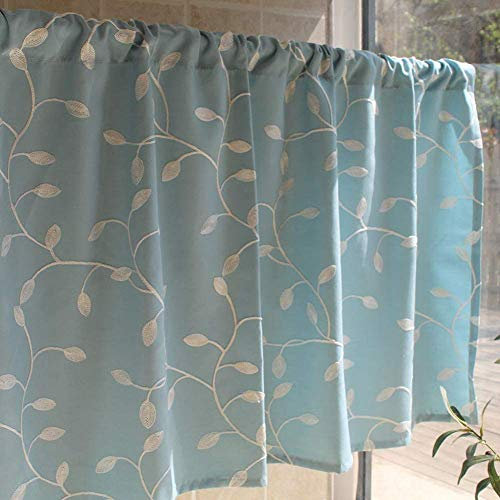 ZJYWMM Bistro Cafe Gardinen Gardinen Kurz Gardinen Gardinen Schlafzimmer Gardinen Kurz Bad Fenster Gardinen Küchenvorhang Halbe Scheibengardine Landhaus Volant Vorhang,Blau,B180xH120cm