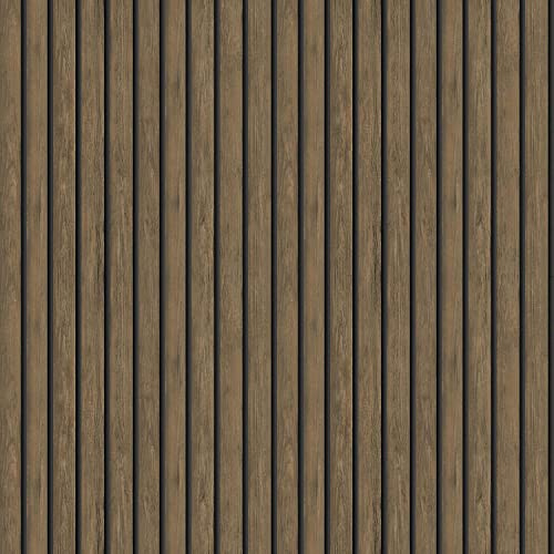 Dark Oak Wooden Slat Wallpaper Wood Effect Modern Realism Contemporary Feature Wall Bedroom