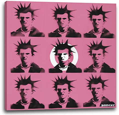 Leinwandbild Banksy Punk - Andy Warhol Pop-Art Modern Street-Art - Moderner Kunstdruck Klein bis Groß XXL - Geschenk Wohnzimmer, Schlafzimmer