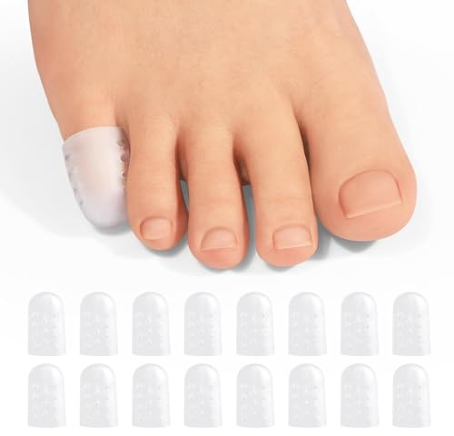 Promifun Gel Pinky Toe Caps, 16 Pack Toe Protectors for Women, Silicone Toe Covers Sleeves for Men, Blisters, Corns, Friction Pain Relief (Breathable, Pinky)