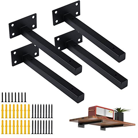 4Stück Wandträger Regal Unterstützung,Regalhalterung schwimmende,Schwerlastträger Wandregal Warehalter,Regalträger Regalhalter für Wandkonsole Schwarz aus Rostfreier Stahl35kg Tragkraft (25cm/10in)