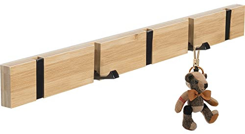 ANVODE Hakenleiste Kleiderhaken Holz, Hölzernes Garderobenleiste Faltbarer Wandgarderoben mit 5 Beweglichen Haken für Jacken, Hüte und Handtaschen (42cm)