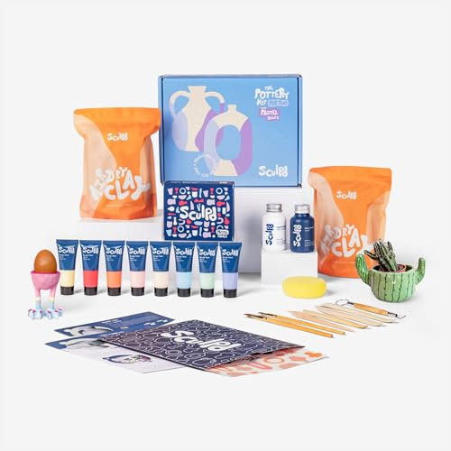 Sculpd Pottery Starter Kit – Komplettes Anfängerset aus luftgetrocknetem Ton + Malen für 2 Erwachsene: Enthält Bildhauerwerkzeuge, Acrylfarbe, Pinsel, einfache Anleitung, Video-Tutorial und mehr
