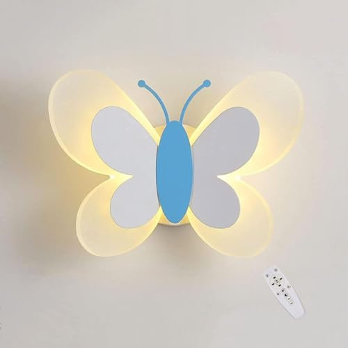 Kinder Wandleuchte Dimmbar mit Fernbedienung 15W LED Wandlampe Schmetterling Nachtlicht Speicherfunktion Kinderzimmerlampe Wand Beleuchtung Modern Innenlampe Wandspot für Kinderzimmer Schlafzimmer