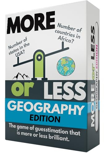 More or Less Geography-Edition Kartenspiel - Wie gut ist deine Intuition?, ab 2 Spieler, Erwachsene und Kinder