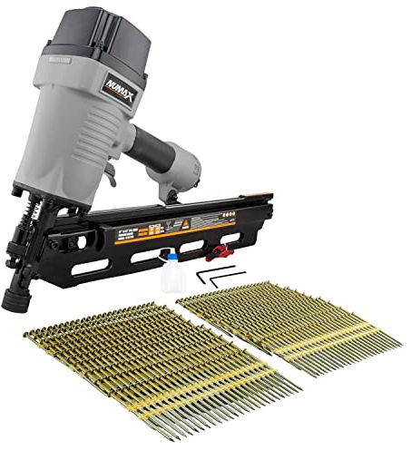 NuMax SFR2190WN Pneumatic 21 Degree 3-1/2 Full Round Head Framing Nailer with Nails (500 Count)