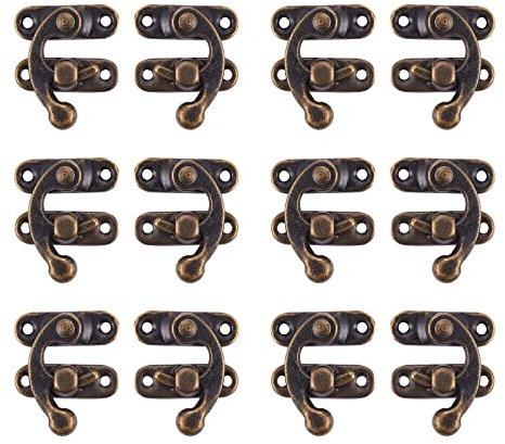 INCREWAY 30 Pack Antique Latch Buckle Hook Hasp with 120pcs Screws, Decorative Left Right Chest Hasp Catch Lock Clasp for Drawer Cabinet Jewelry Wooden Case Box, Bronze Tone