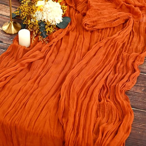 YMHPRIDE 2 Stück Tischläufer Brennorange, 90 cm x 300 cm Gaze Boho Tischläufer für Hochzeit Junggesellinnenabschied Baby Shower Dekorationen Geburtstagsfeiern