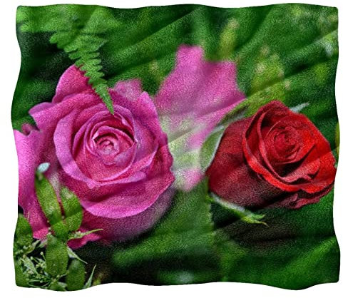 Fleece-Überwurfdecke, rosa und rote Rosen, für Couch, Sofa oder Bett, gemütliche, weiche Decken
