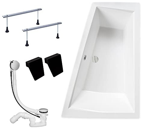 KOLMAN Badewanne INTIMA Eckbadewanne 170x125 Rechts ohne Verkleidung, Ablaufgarnitur und Füßen Komplettset 3in1 Premium Original Acryl Wanne Siphon